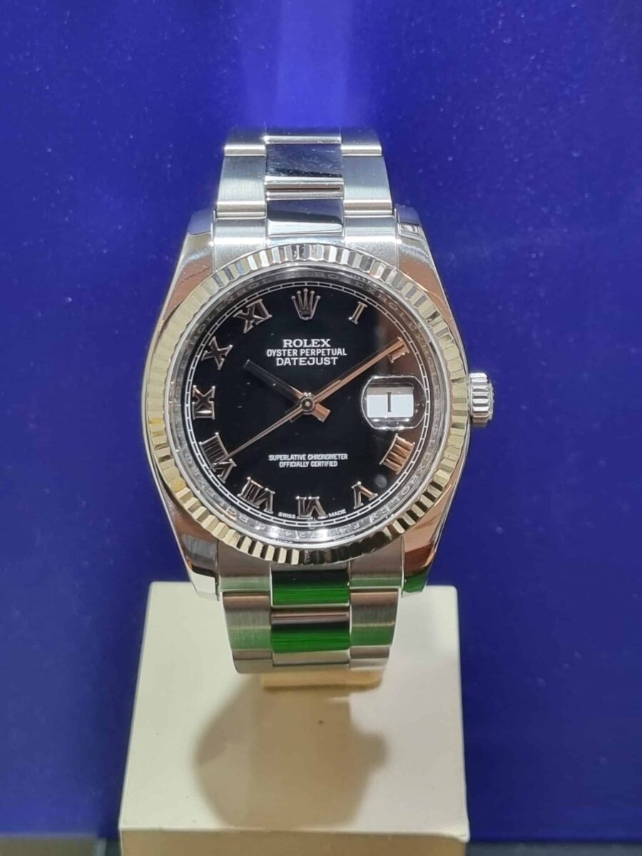 Rolex Datejust 36mm Steel & 18K White Gold Bezel Black Roman Dial ref.116234 | Gothelf A. Watches