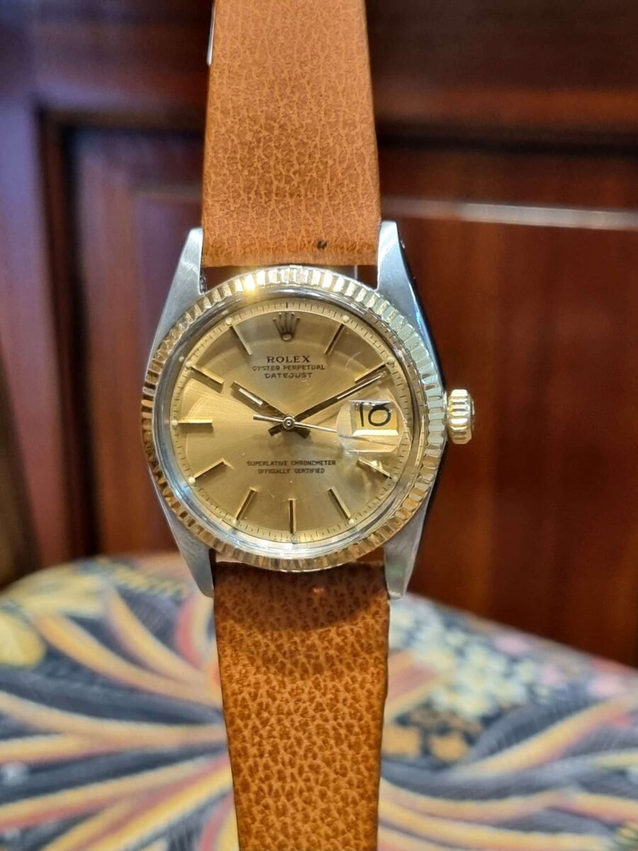 Rolex Datejust Vintage Steel and Gold on a leather strap Pie Pan Champagne dial ref.1601 | Gothelf A. Watches — 6