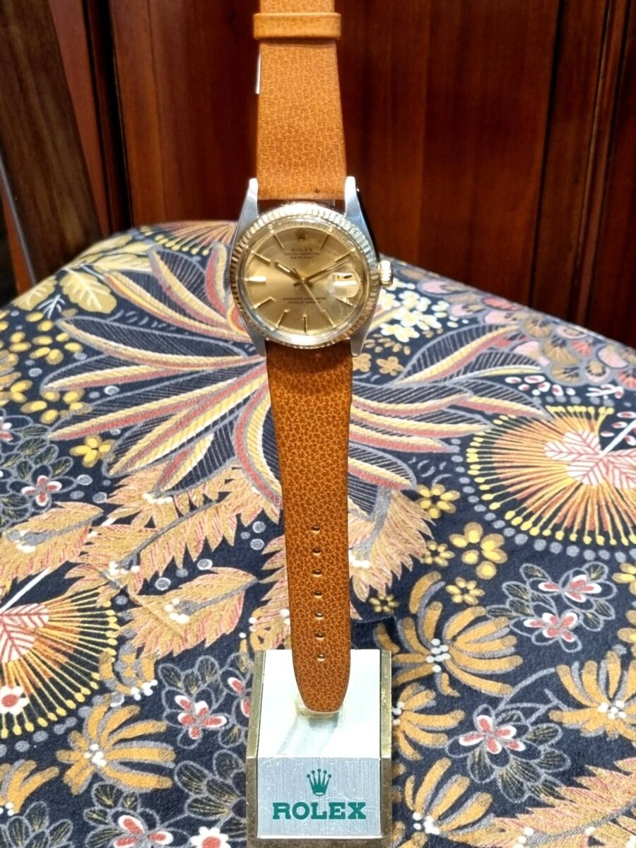 Rolex Datejust Vintage Steel and Gold on a leather strap Pie Pan Champagne dial ref.1601 | Gothelf A. Watches — 4