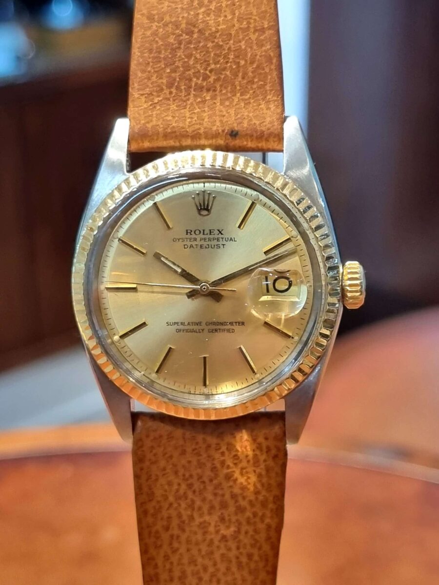 Rolex Datejust Vintage Steel and Gold on a leather strap Pie Pan Champagne dial ref.1601 | Gothelf A. Watches — 3