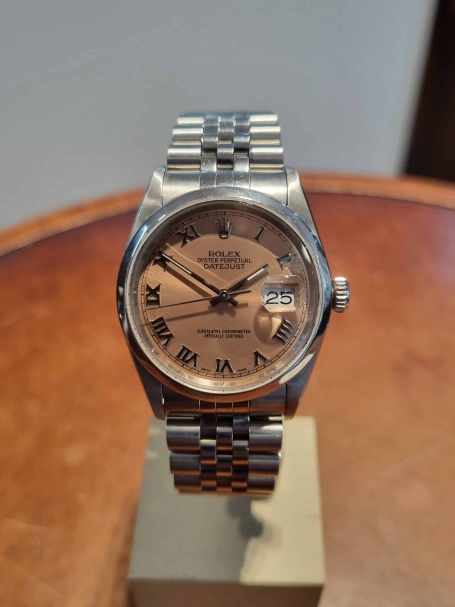 Rolex Datejust Steel 36mm Pink Roman Dial Jubilee Bracelet Ref.16200 pre-owned 2001 | Gothelf A. Watches — 4