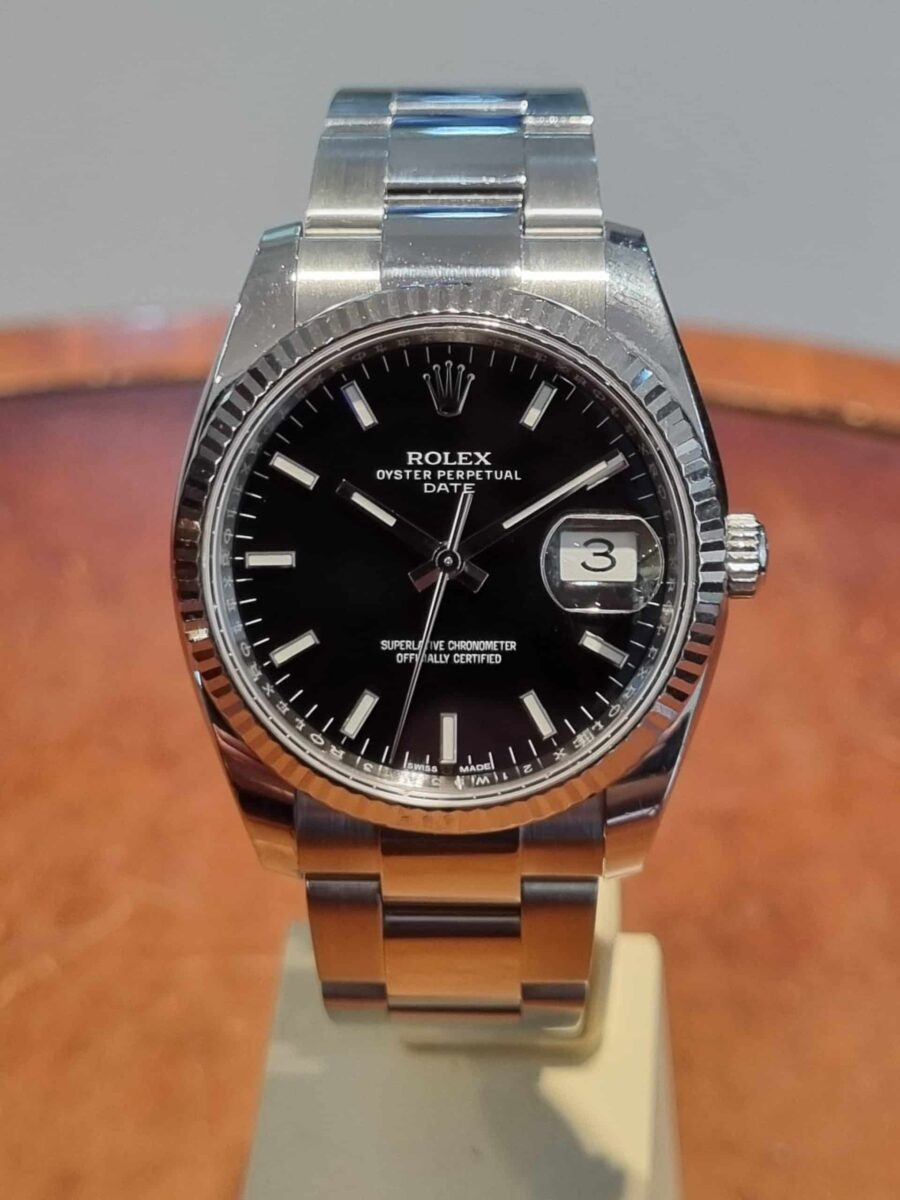 Rolex Date 34mm Ladies Black Dial White gold Bezel | Gothelf A. Watches — 3