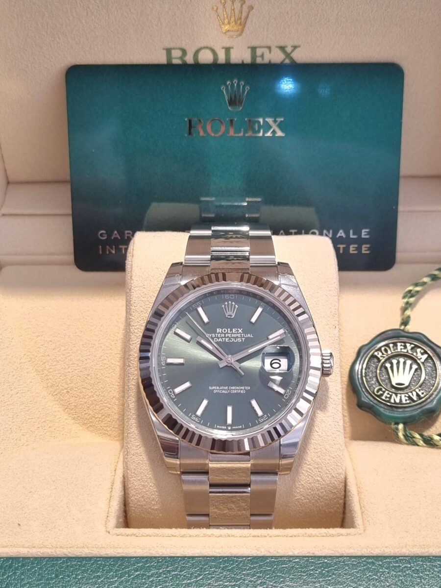 Rolex Datejust 41mm Oyster Steel White Gold Bezel Green Menta Dial ref.126334 New unworn 2025!! | Gothelf A. Watches