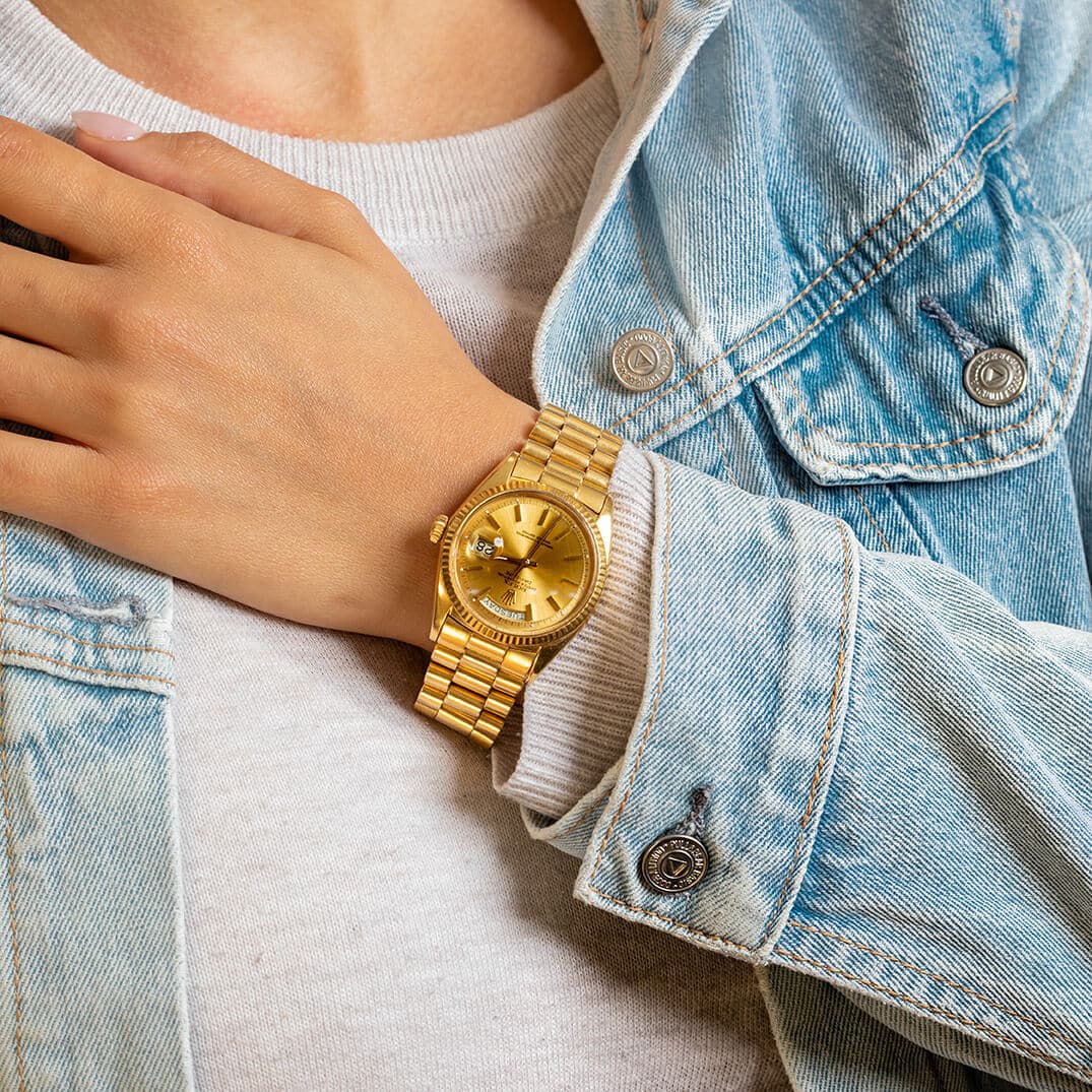 Rolex President Vintage Day-Date 36mm 18K Yellow Gold ONYX Dial Bark Finish | Gothelf A. Watches — 5