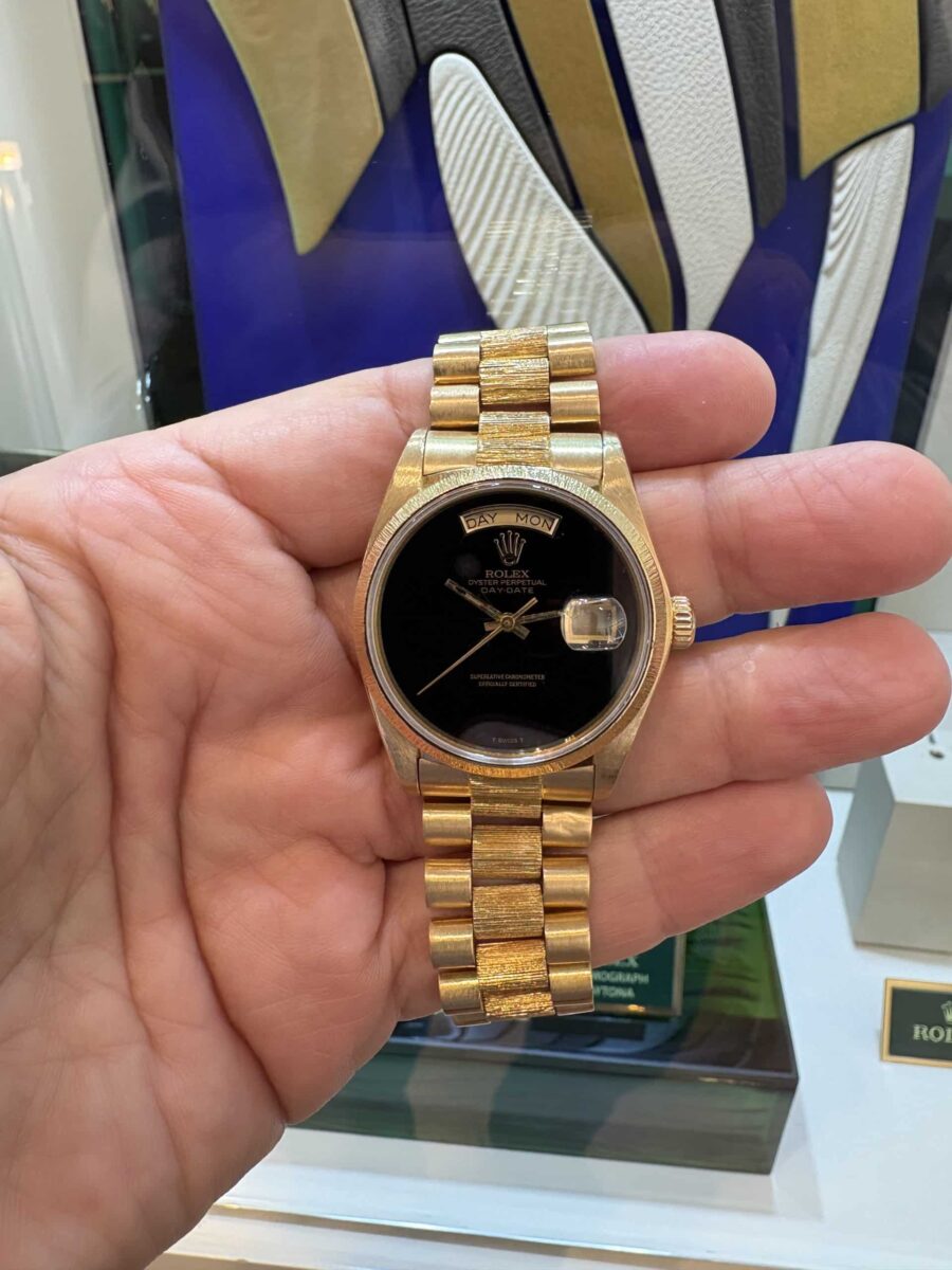 Rolex President Vintage Day-Date 36mm 18K Yellow Gold ONYX Dial Bark Finish | Gothelf A. Watches — 6