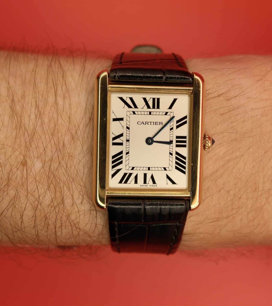 Cartier Tank Solo Large 18k Yellow Gold Ref.2742 on Black Leather strap | Gothelf A. Watches — 2