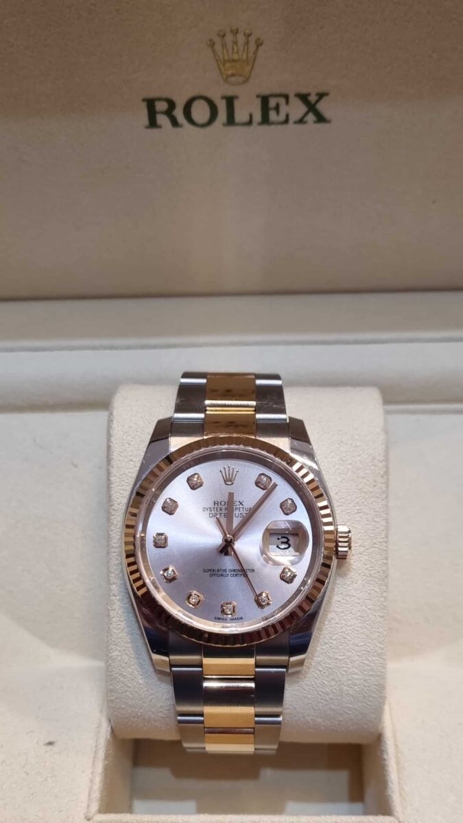 Rolex Datejust 36mm Rose Gold Diamonds Pink Dial | Gothelf A. Watches — 3