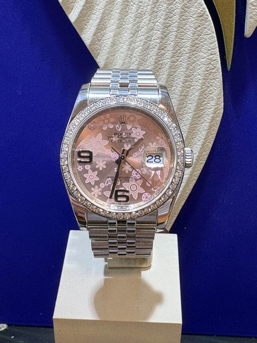 Rolex Datejust 36mm Factory Rolex Diamonds Bezel Floral Pink Dial | Gothelf A. Watches — 4