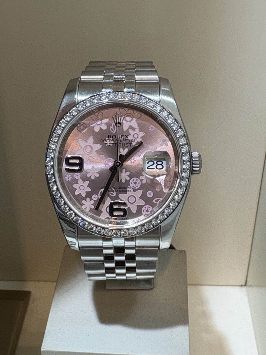 Rolex Datejust 36mm Factory Rolex Diamonds Bezel Floral Pink Dial | Gothelf A. Watches