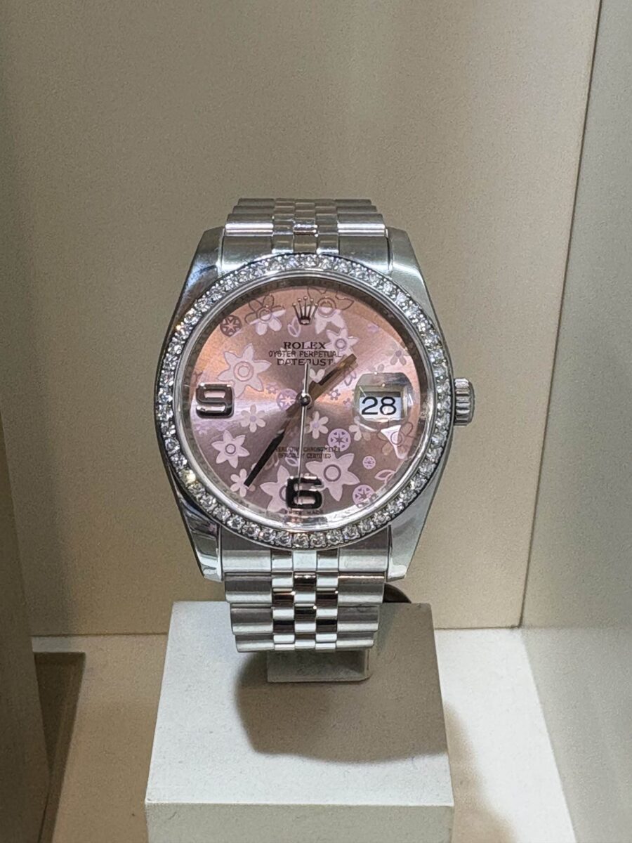 Rolex Datejust 36mm Factory Rolex Diamonds Bezel Floral Pink Dial | Gothelf A. Watches — 5