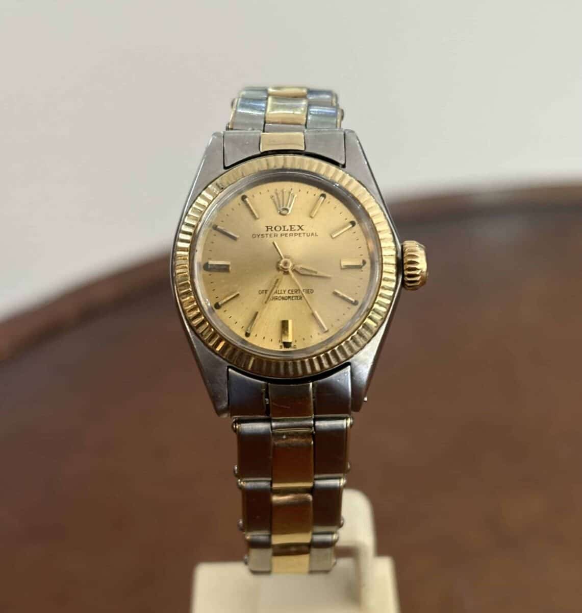 Rolex Oyster Perpetual Champagne dial Ladies Vintage 25mm Steel and Gold Automatic Ref.6619 | Gothelf A. Watches