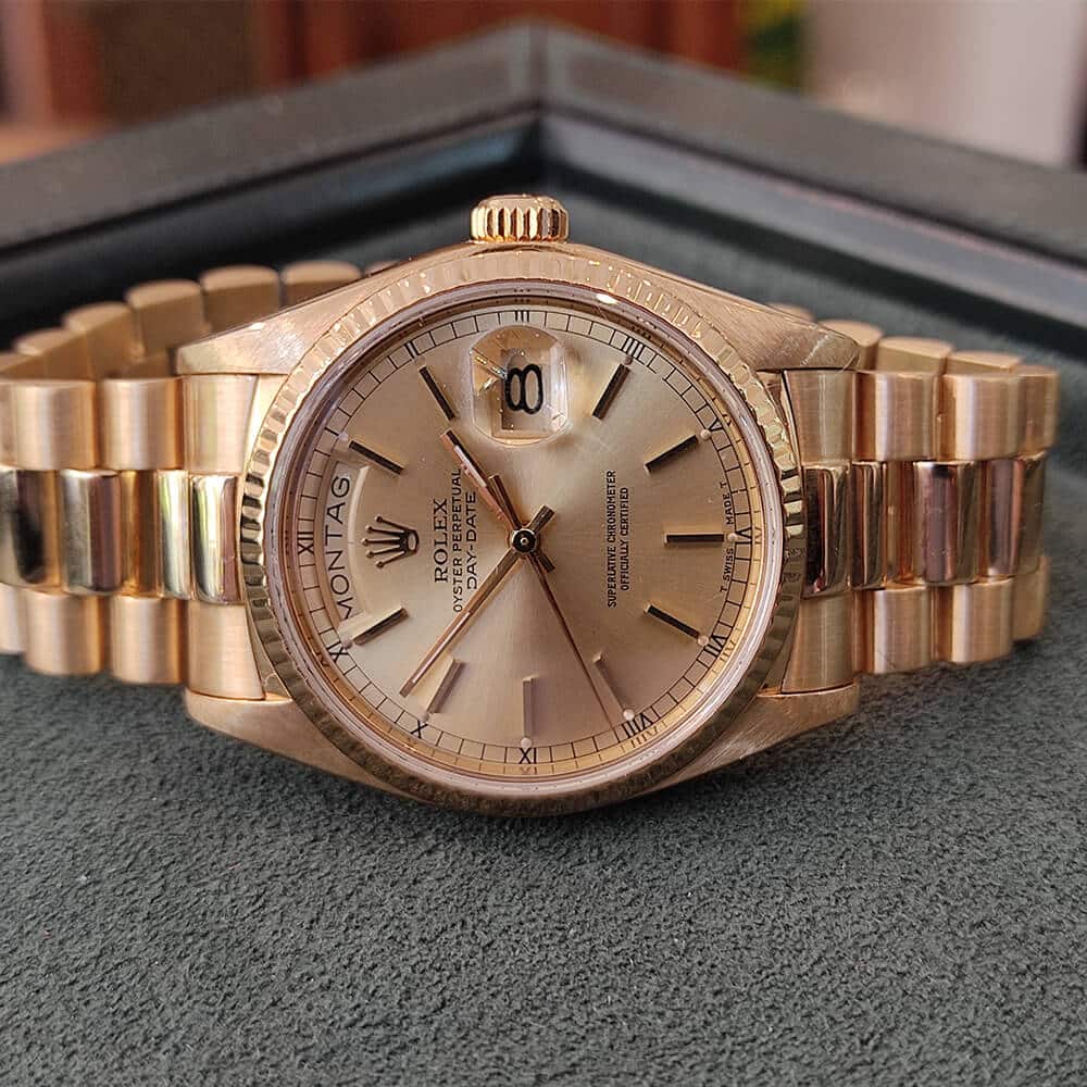 Rolex President Vintage Day-Date 36mm 18K Yellow Gold ONYX Dial Bark Finish | Gothelf A. Watches — 2