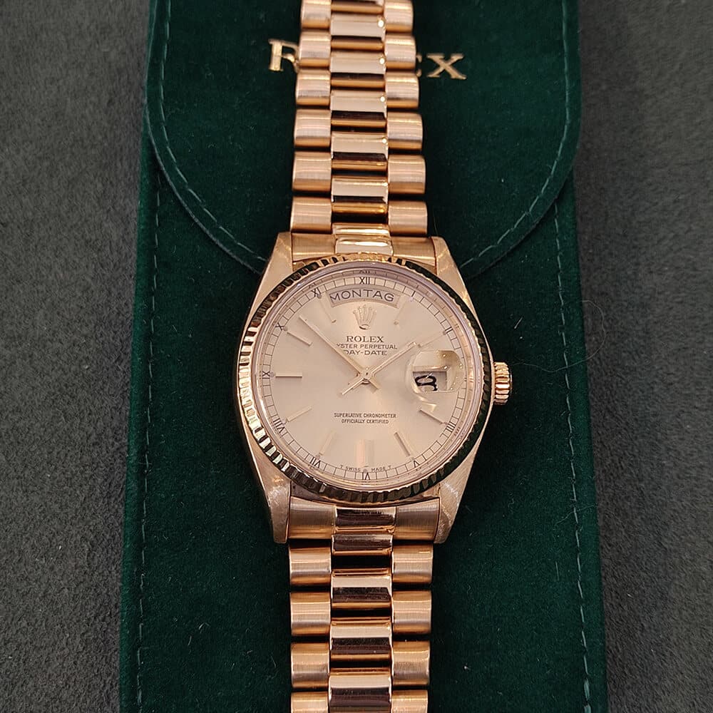 Rolex President Vintage Day-Date 36mm 18K Yellow Gold ONYX Dial Bark Finish | Gothelf A. Watches — 4