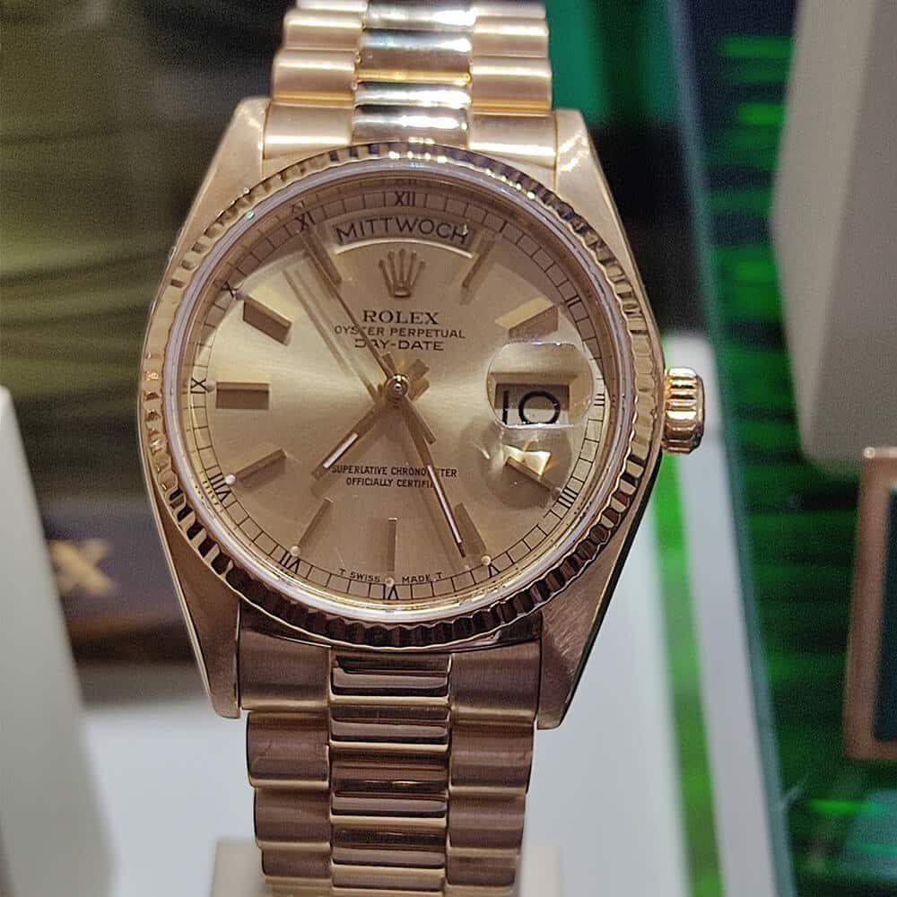 Rolex President Vintage Day-Date 36mm 18K Yellow Gold ONYX Dial Bark Finish | Gothelf A. Watches — 7