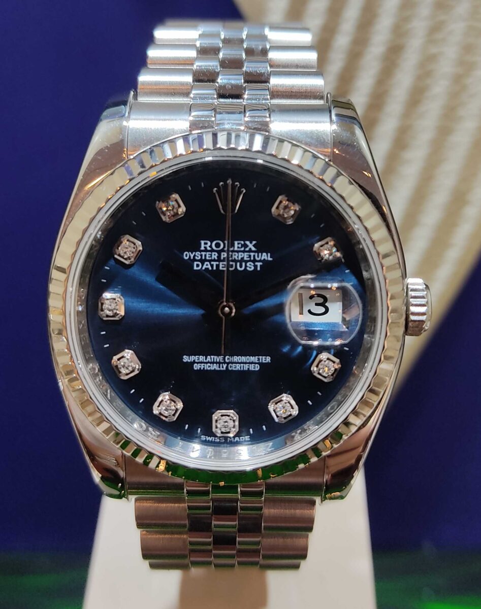 Rolex Datejust 36mm Steel & 18k White Gold Bezel Blue Diamonds Dial | Gothelf A. Watches