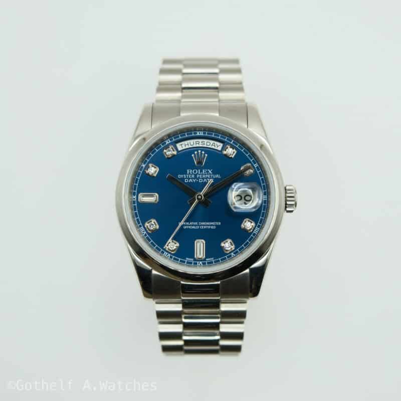 Rolex Day-Date White Gold Blue Diamond Dial 2007 | Gothelf A. Watches